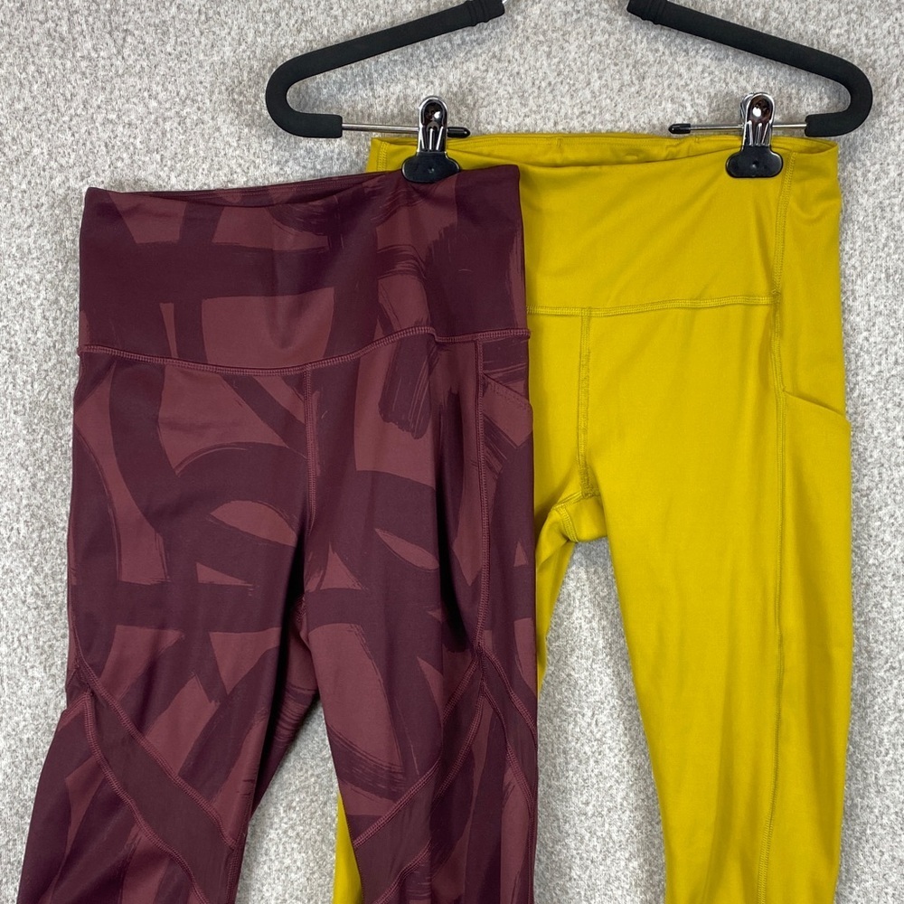 Athleta lot of 2 leggings S chartreuse & plum Tenacity & Stash pocket activewear